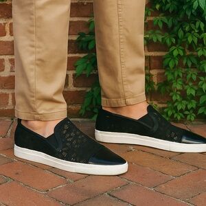 KARL LAGERFELD Black Leather Laser Cut Sneakers, 8.5